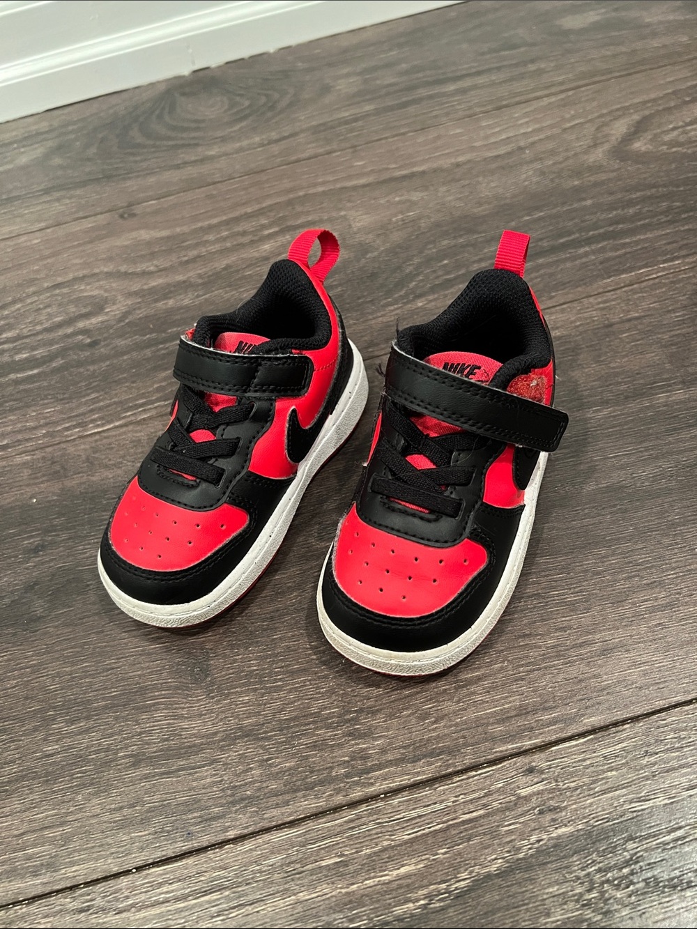 Nike Kids Red and Black Velcro Athletic Sneakers